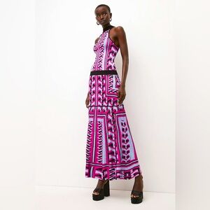 Karen Millen Slinky Placement Jacquard Knit Maxi Dress Multicolor XS